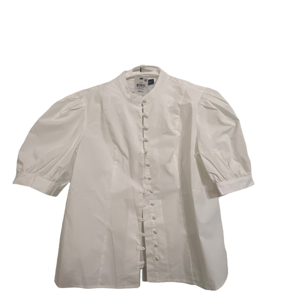 INC White Cotton Short Sleeve Puff Top